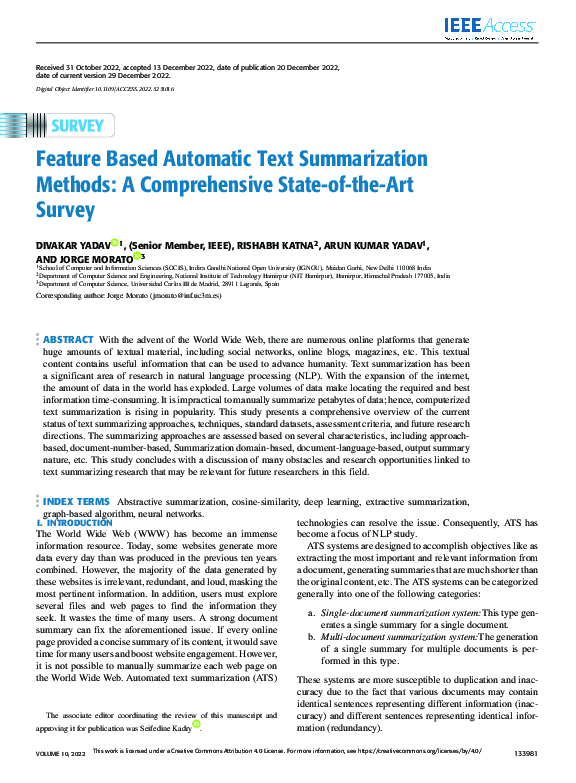 (PDF) Feature Based Automatic Text Summarization Methods: A ...
