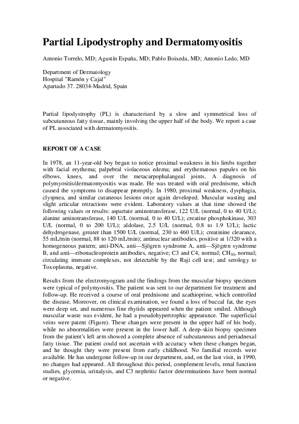 (PDF) Partial lipodystrophy and dermatomyositis