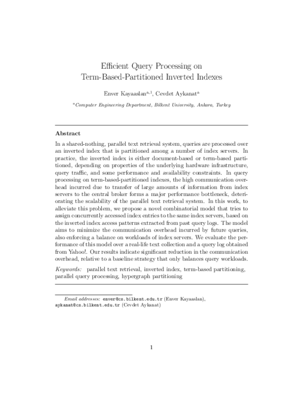 (PDF) Efficient query processing on term-based-partitioned inverted indexes