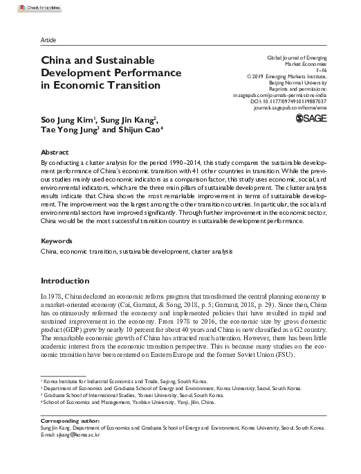 (PDF) China and Sustainable Development Performance in Economic Transition