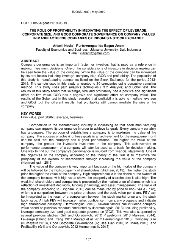 (PDF) The Role of Profitability in Mediating the Effect of Leverage ...