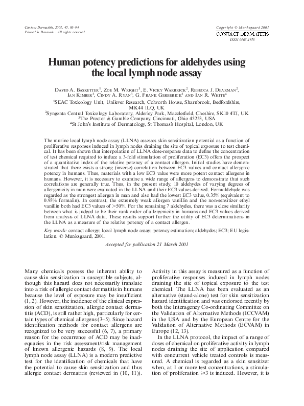 (PDF) Human potency predictions for aldehydes using the local lymph ...