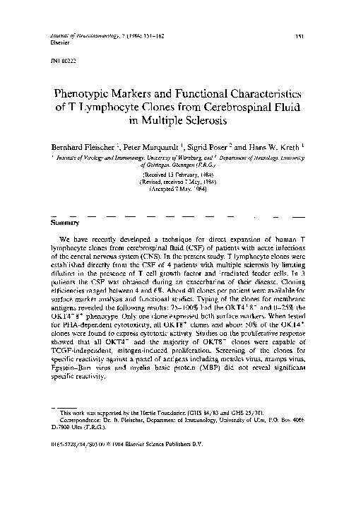 (PDF) Phenotypic markers and functional characteristics of T lymphocyte ...