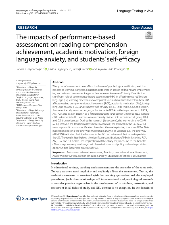 (PDF) The impacts of performance-based assessment on reading ...
