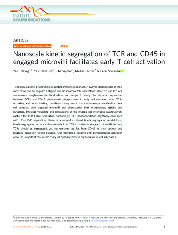 (PDF) Nanoscale kinetic segregation of TCR and CD45 in engaged ...
