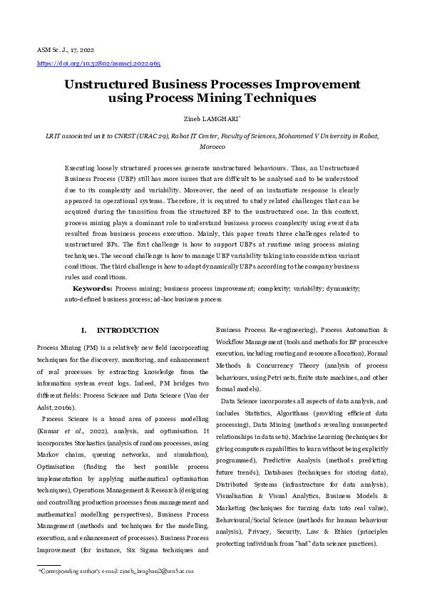 (PDF) Unstructured Business Processes Improvement using Process Mining ...