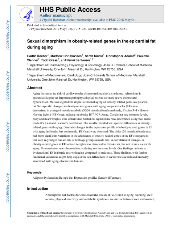 (PDF) Sexual dimorphism in obesity-related genes in the epicardial fat ...