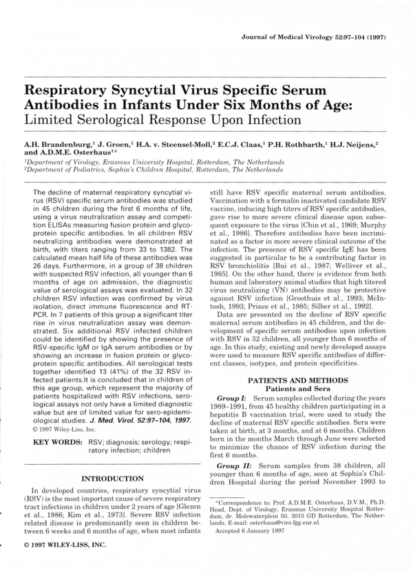 (PDF) Respiratory syncytial virus specific serum antibodies in infants ...