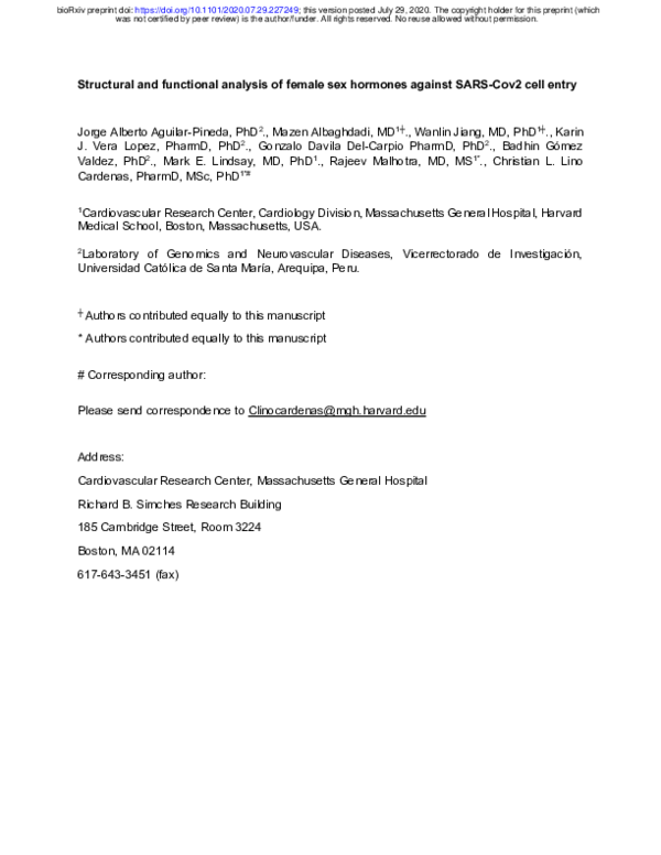 (PDF) Structural and Functional Analysis of Female Sex Hormones Against ...