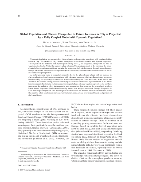 (PDF) Global Vegetation and Climate Change due to Future Increases in ...