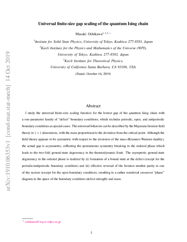 (PDF) Universal finite-size gap scaling of the quantum Ising chain