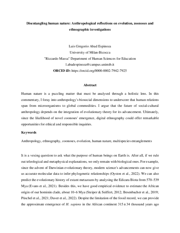 (PDF) Disentangling human nature: Anthropological reflections on ...