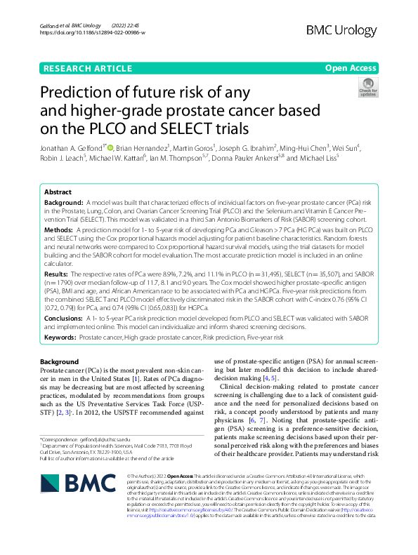 (PDF) Prediction of future risk of any and higher-grade prostate cancer ...