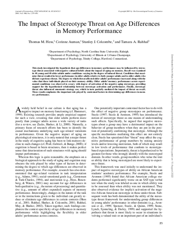 (PDF) The Impact of Stereotype Threat on Age Differences in Memory ...