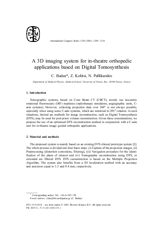 (PDF) A 3D imaging system for in-theatre orthopedic applications based ...