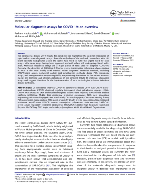 (PDF) Molecular diagnostic assays for COVID-19: an overview