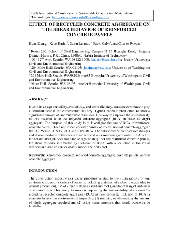 (PDF) Effect of recycled concrete aggregate on the shear behavior of ...