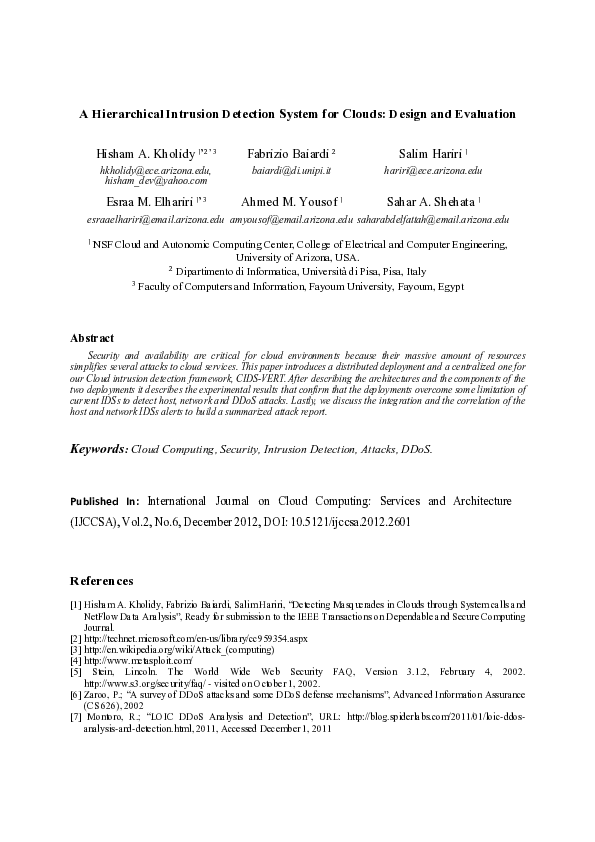 (PDF) A Hierarchical Intrusion Detection System for Clouds: Design and ...