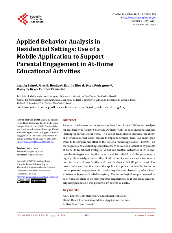(PDF) Applied Behavior Analysis in Residential Settings: Use of a ...
