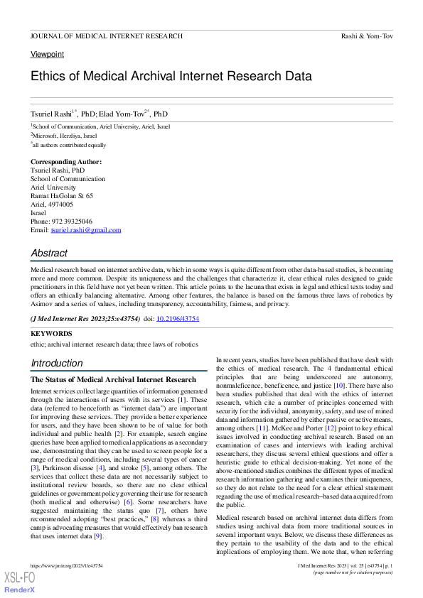 (PDF) Ethics of Medical Archival Internet Research Data