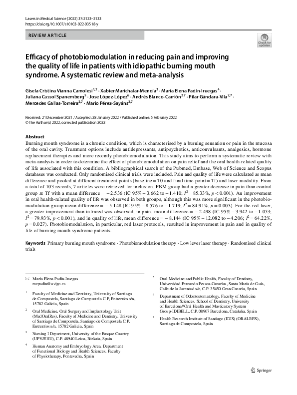 (PDF) Efficacy of photobiomodulation in reducing pain and improving the ...