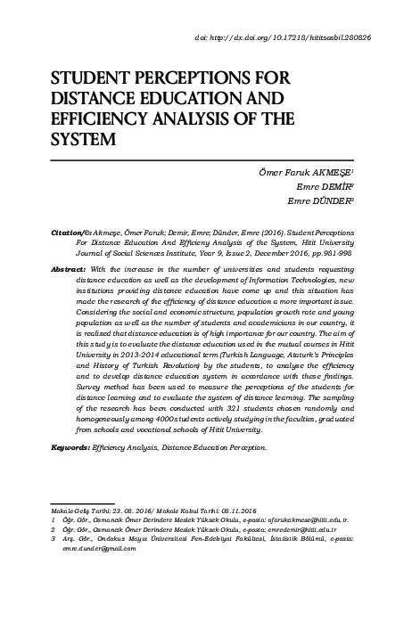 (PDF) Student Perceptions for Distance Education and Efficiency ...