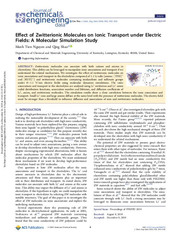 (PDF) Effect of Zwitterionic Molecules on Ionic Transport under ...