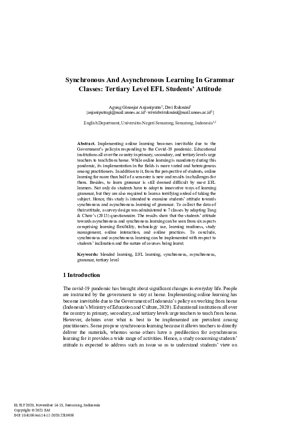 (PDF) Synchronous And Asynchronous Learning In Grammar Classes ...