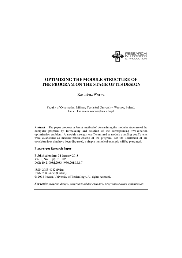 (PDF) Optimizing the module structure of the program on the stage of ...