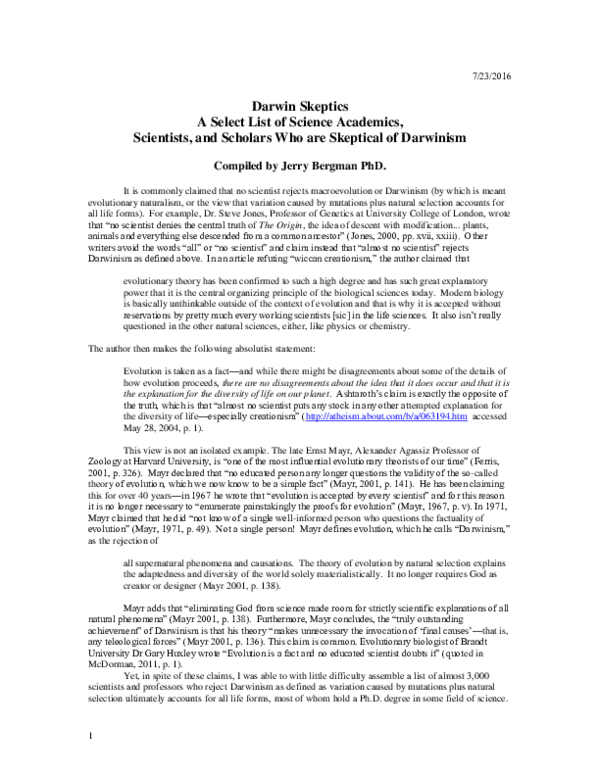(PDF) Darwin Skeptics A Select List of Science Academics, Scientists ...