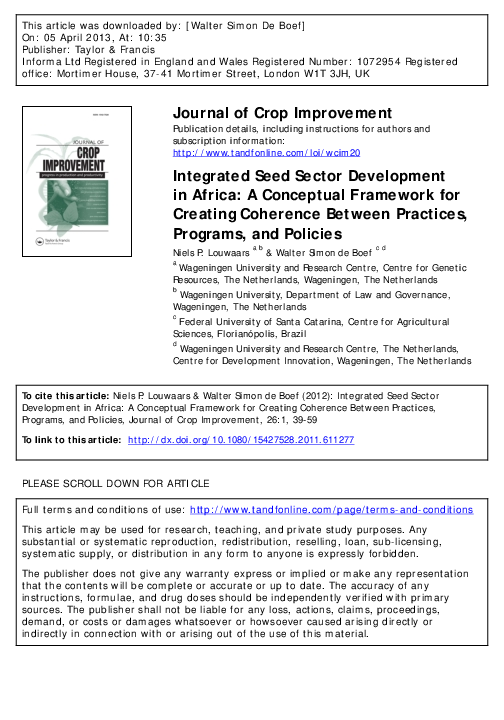 (PDF) Integrated Seed Sector Development in Africa: A Conceptual ...