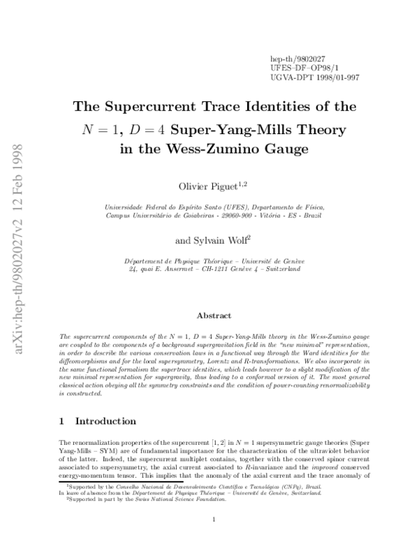  pdf the supercurrent trace identities of the n 1 d 4 super yang
