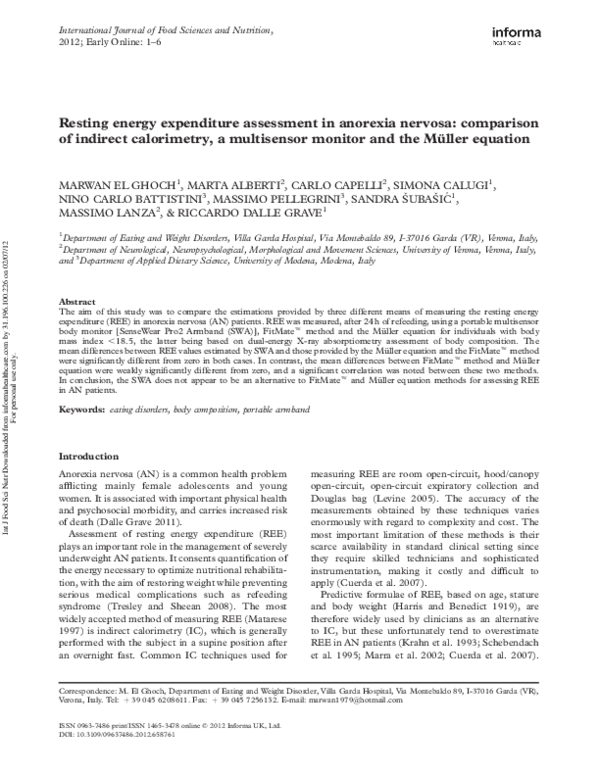 (PDF) Resting energy expenditure assessment in anorexia nervosa ...