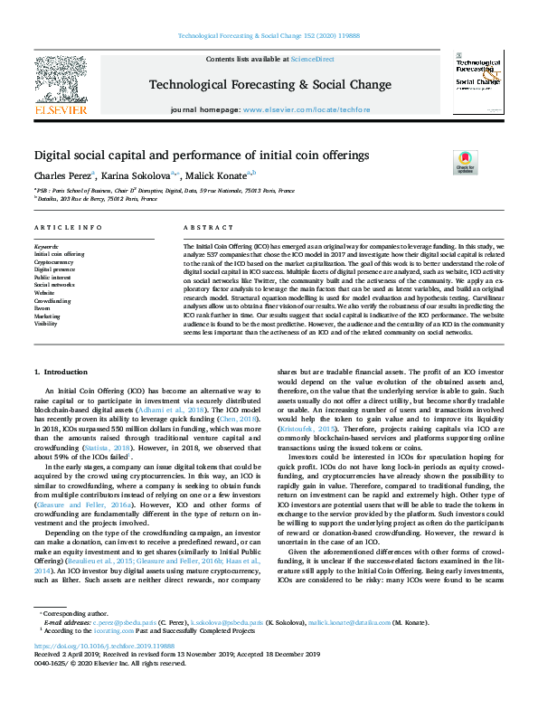 (PDF) Digital social capital and performance of initial coin offerings