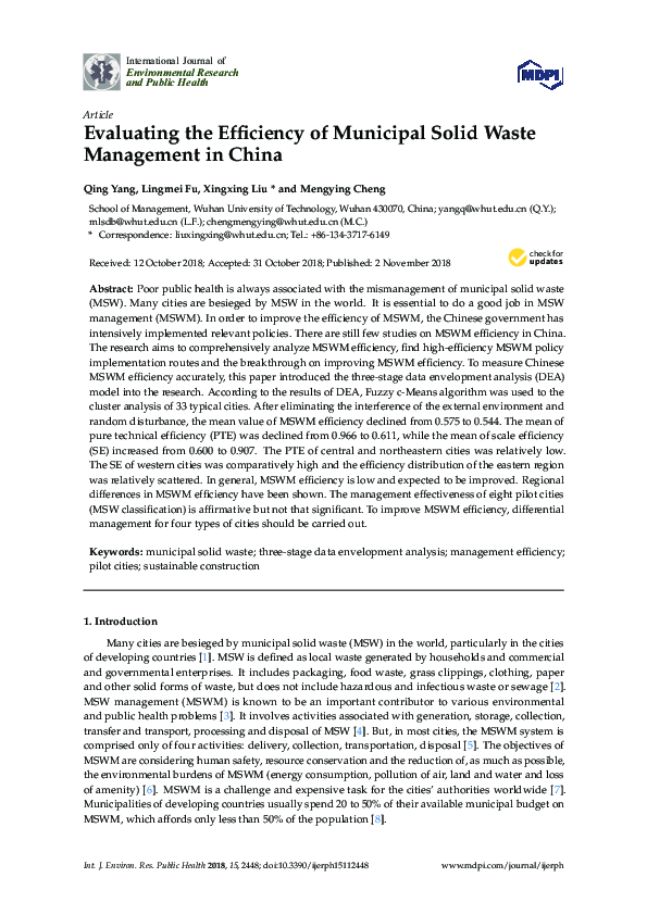 (PDF) Evaluating the Efficiency of Municipal Solid Waste Management in ...