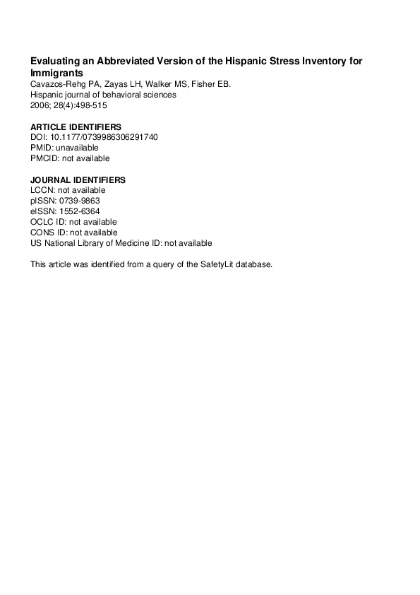 (PDF) Evaluating an Abbreviated Version of the Hispanic Stress