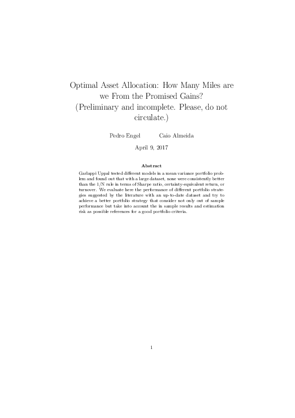 (PDF) Optimal Asset Allocation : How Many Miles are we From the ...