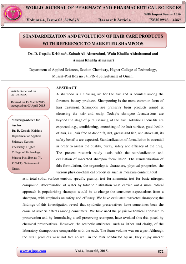 (PDF) Standardization and Evolution of Hair Care Products with ...
