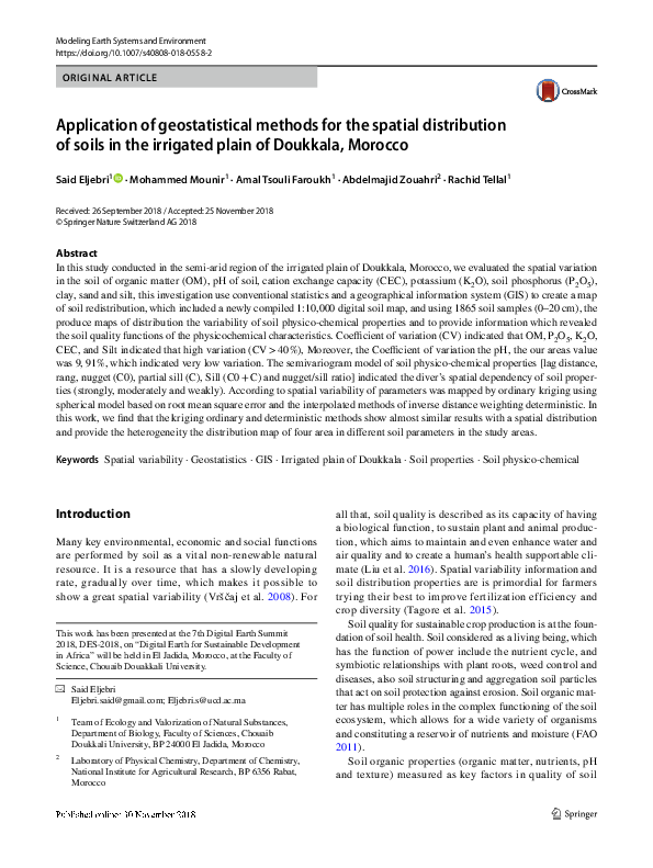(PDF) Application of geostatistical methods for the spatial ...