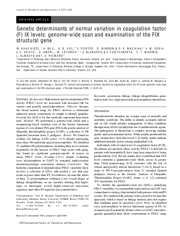 (PDF) Genetic determinants of normal variation in coagulation factor (F ...