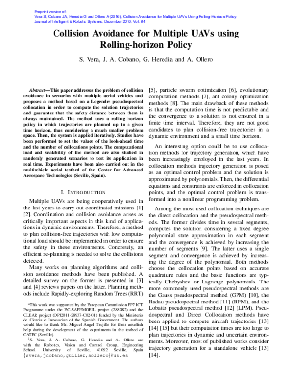 (PDF) Collision Avoidance for Multiple UAVs Using Rolling-Horizon Policy