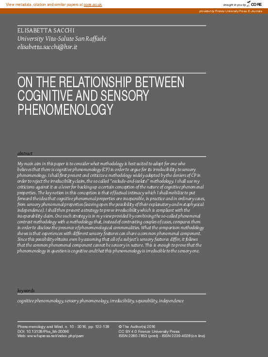 (PDF) On the Relationship between Cognitive and Sensory Phenomenology