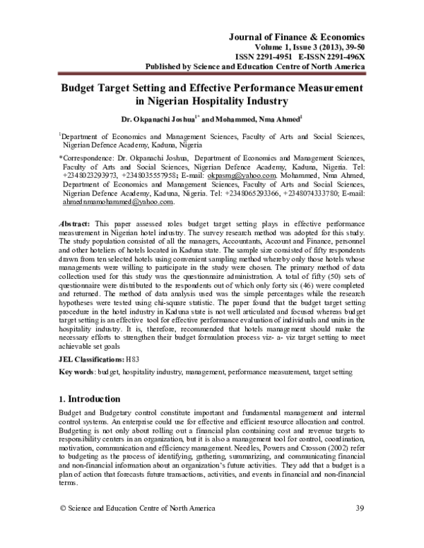 (PDF) Budget Target Setting and Effective Performance Measurement in ...