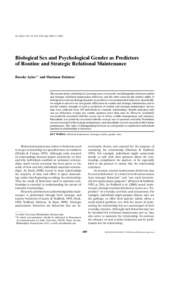 (PDF) Biological Sex and Psychological Gender as Predictors of Routine ...