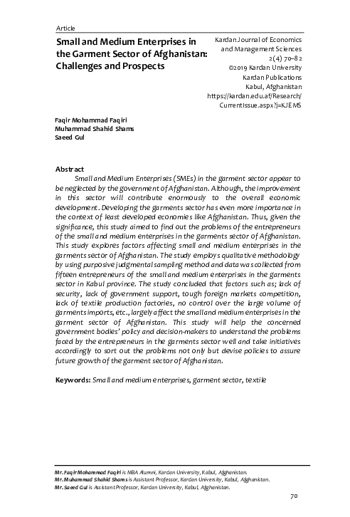 (PDF) Small and Medium Enterprises in the Garment Sector of Afghanistan ...