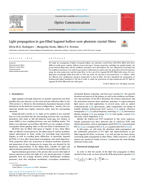 (PDF) Light propagation in gas-filled kagomé hollow core photonic ...