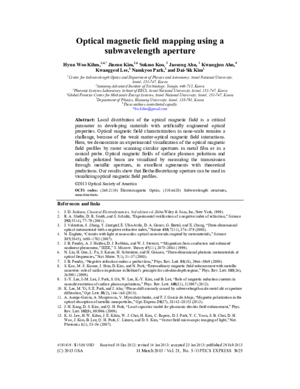 (PDF) Optical magnetic field mapping using a subwavelength aperture