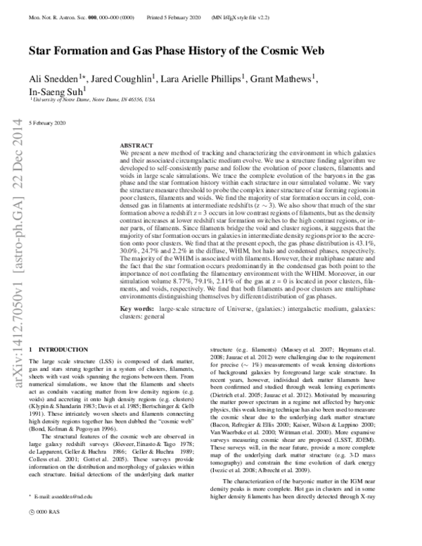 (PDF) Star formation and gas phase history of the cosmic web