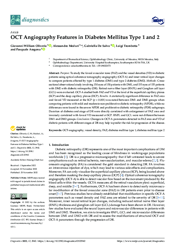 (PDF) OCT Angiography Features in Diabetes Mellitus Type 1 and 2
