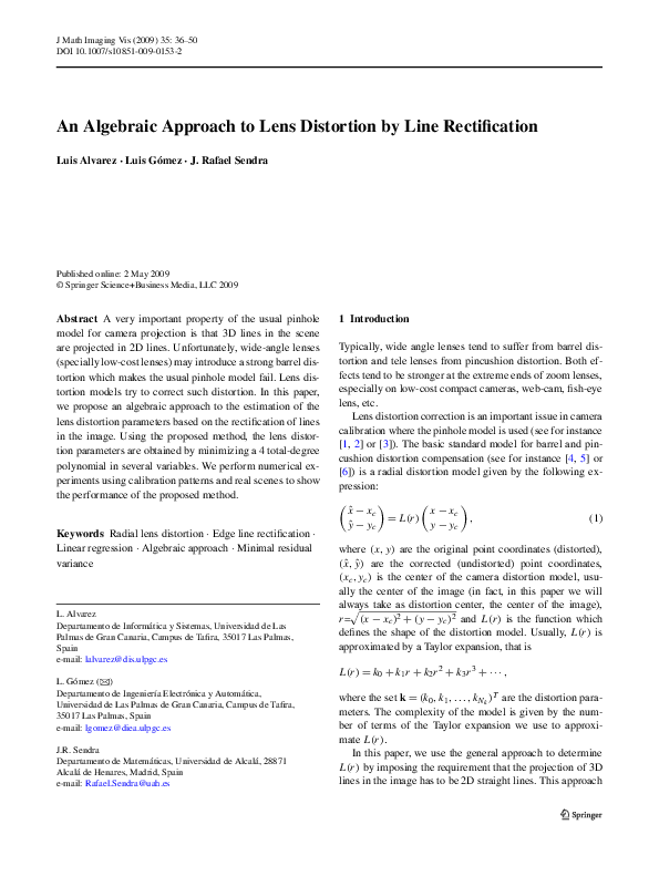 (PDF) An Algebraic Approach to Lens Distortion by Line Rectification
